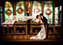 Tuscaloosa wedding photographers picture at Northriver Yatch Club of a bride and goom in front of stained glass